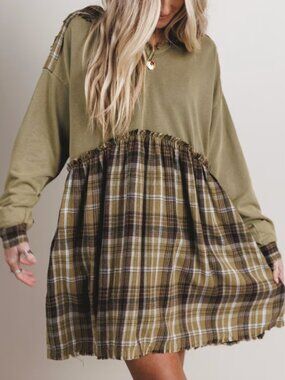 Three Birds Nest, Amber Loom Hoodie Dress with Pockets, Size M, Olive